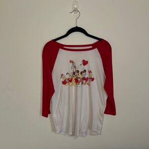 Red and White Raglan Shirt with Cartoon Print